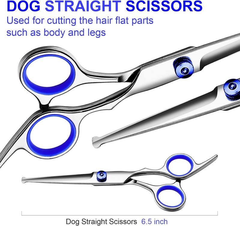 FAIGEO Professional Dog Grooming Scissors Kit, Titanium Coated Dog Scissors for Grooming, Grooming Shears Kit - Straight,Thinning, Curved Scissors and Comb for Dog Cat Pet (Blue 5 in 1) - Image 5